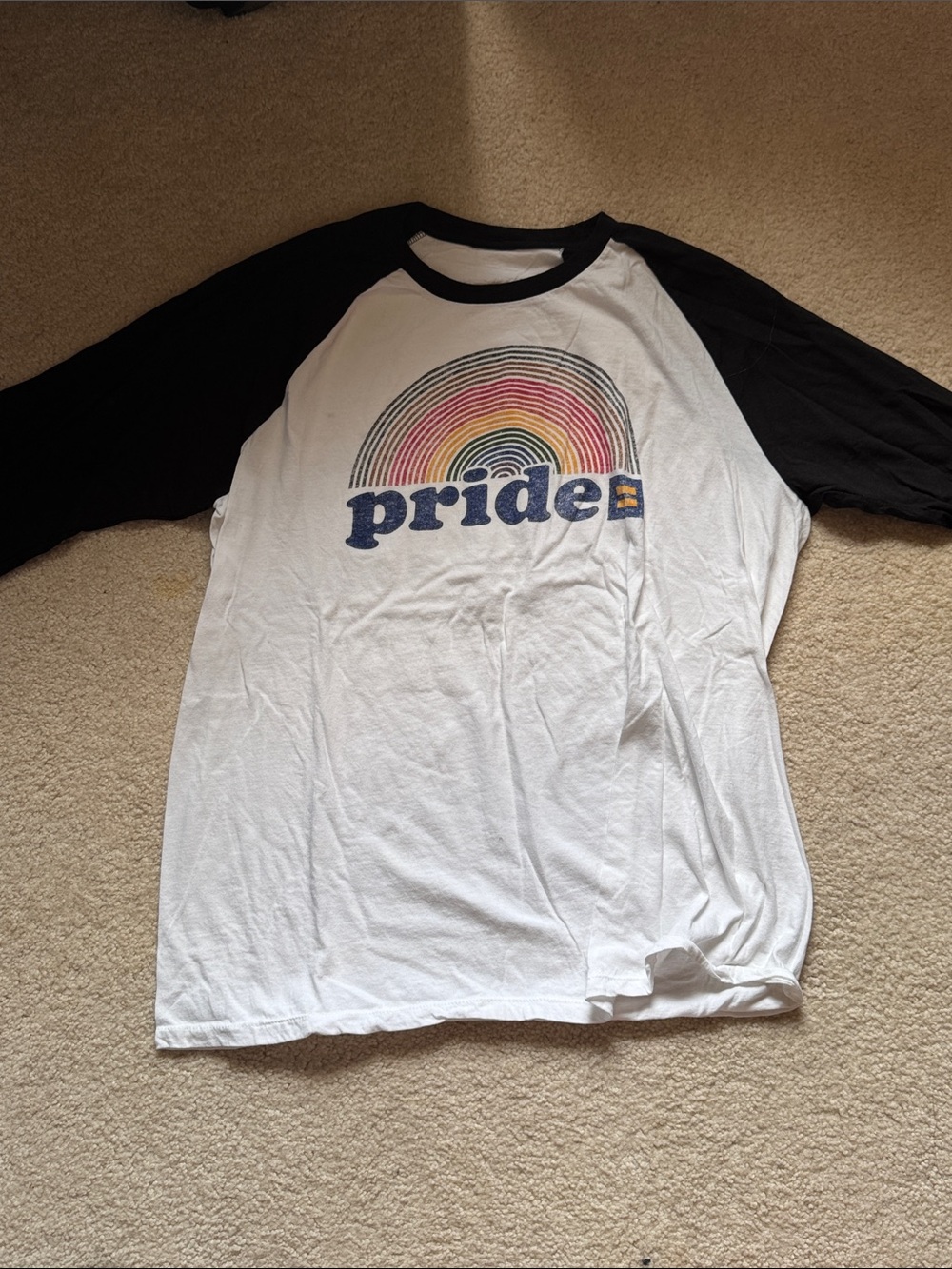 Black Sleeve White Baseball Tee with Rainbow "pride" Graphic